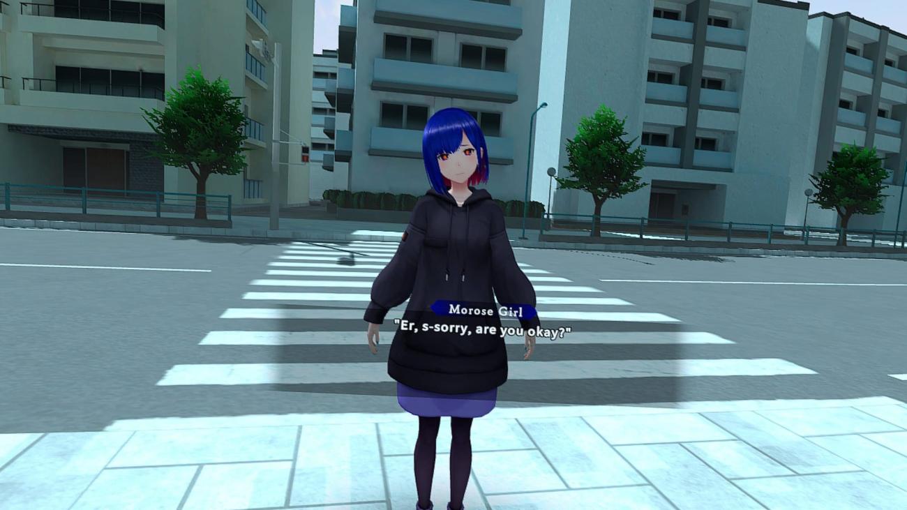 Скриншот Kamitsubaki City VR: еще один угол города, где камера не дает тебе гулять как хочешь